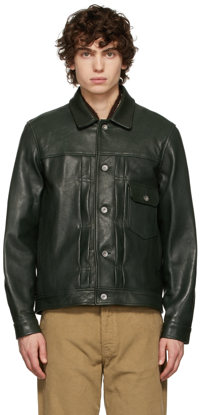 YMC: Green MK2 Tanned Leather Jacket | SSENSE Canada