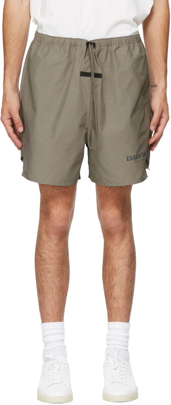 Fear of God ESSENTIALS: Taupe Volley Shorts | SSENSE Fear of God ESSENTIALS: Taupe Volley Shorts | SSENSE