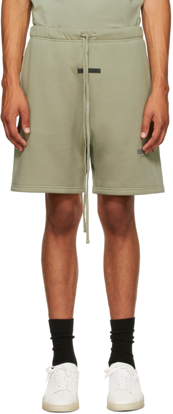 Essentials: Green Fleece Shorts | SSENSE