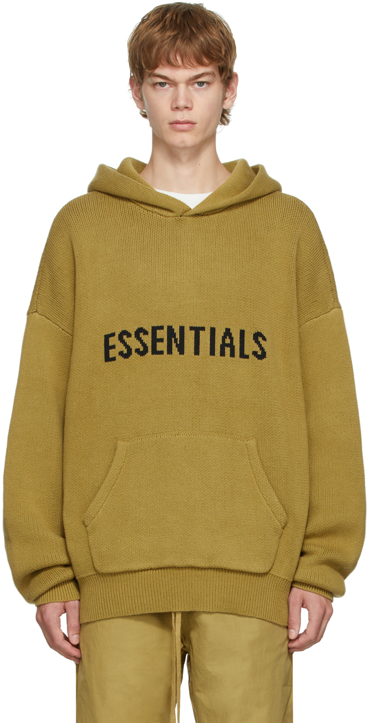 Fear of God ESSENTIALS: Khaki Knit Hoodie | SSENSE Canada