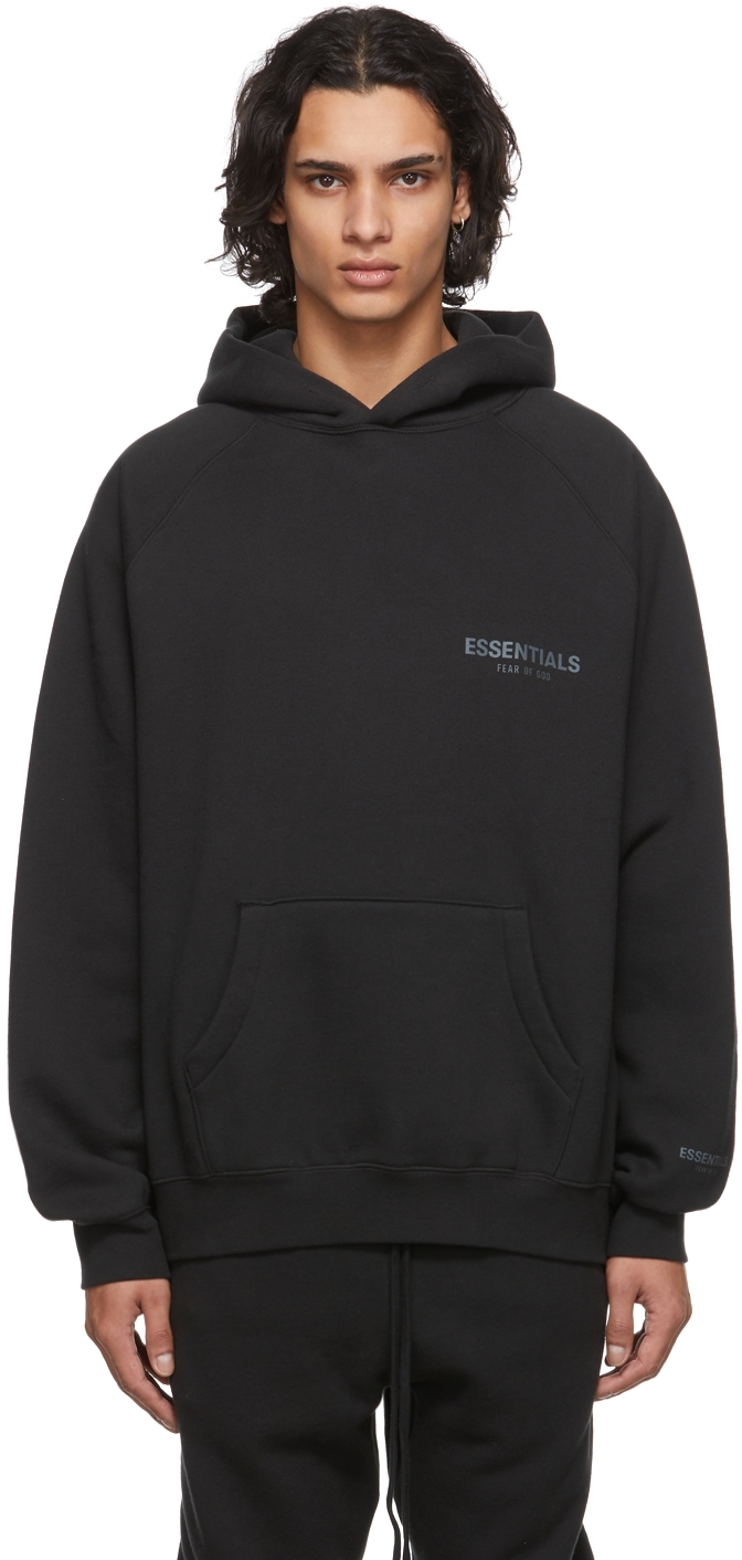 Essentials: Black Pullover Hoodie | SSENSE