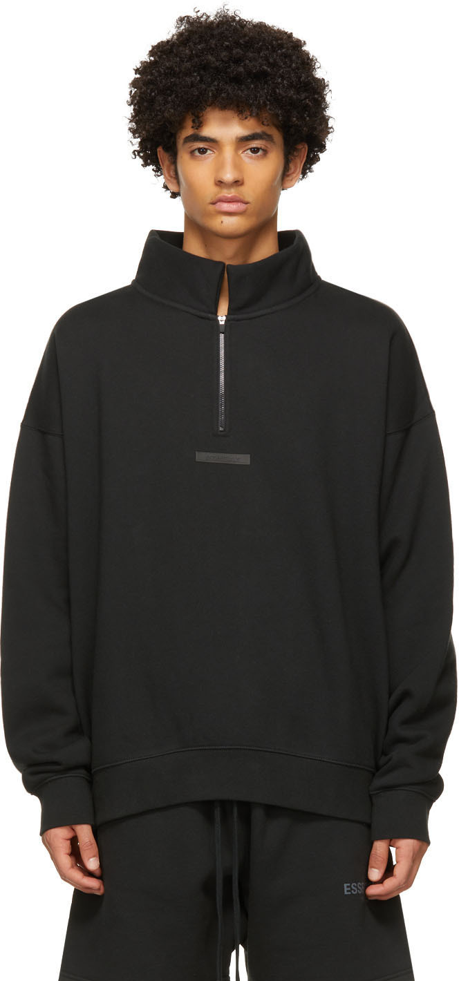 Essentials: Black Mock Neck Half-Zip Sweatshirt | SSENSE UK