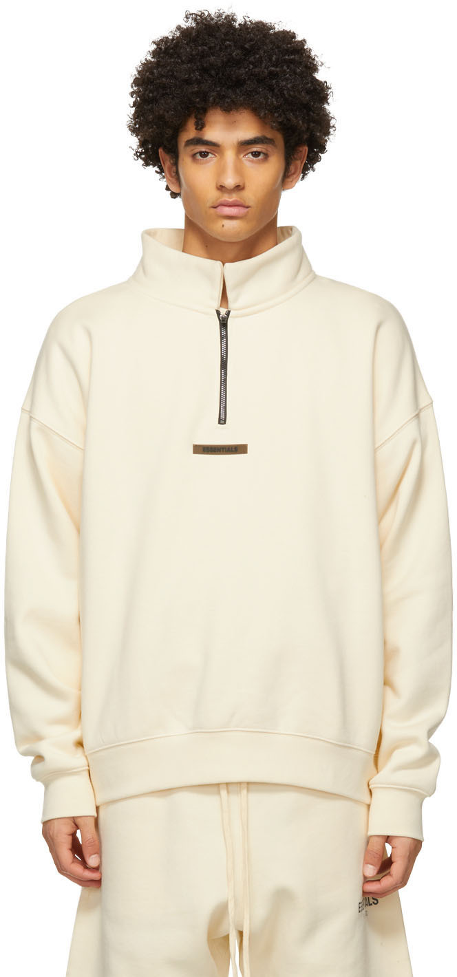Essentials Off-white Mock Neck Half-zip Sweatshirt In Cream