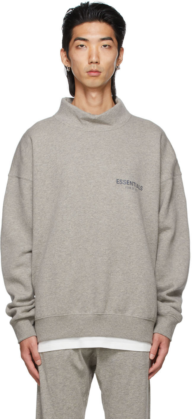 Essentials: Grey Mock Neck Pullover Sweatshirt | SSENSE Canada