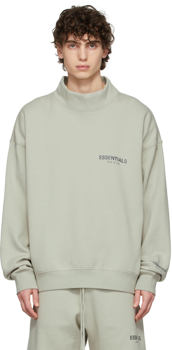 SSENSE Canada Exclusive Green Mock Neck Sweatshirt by Essentials on Sale