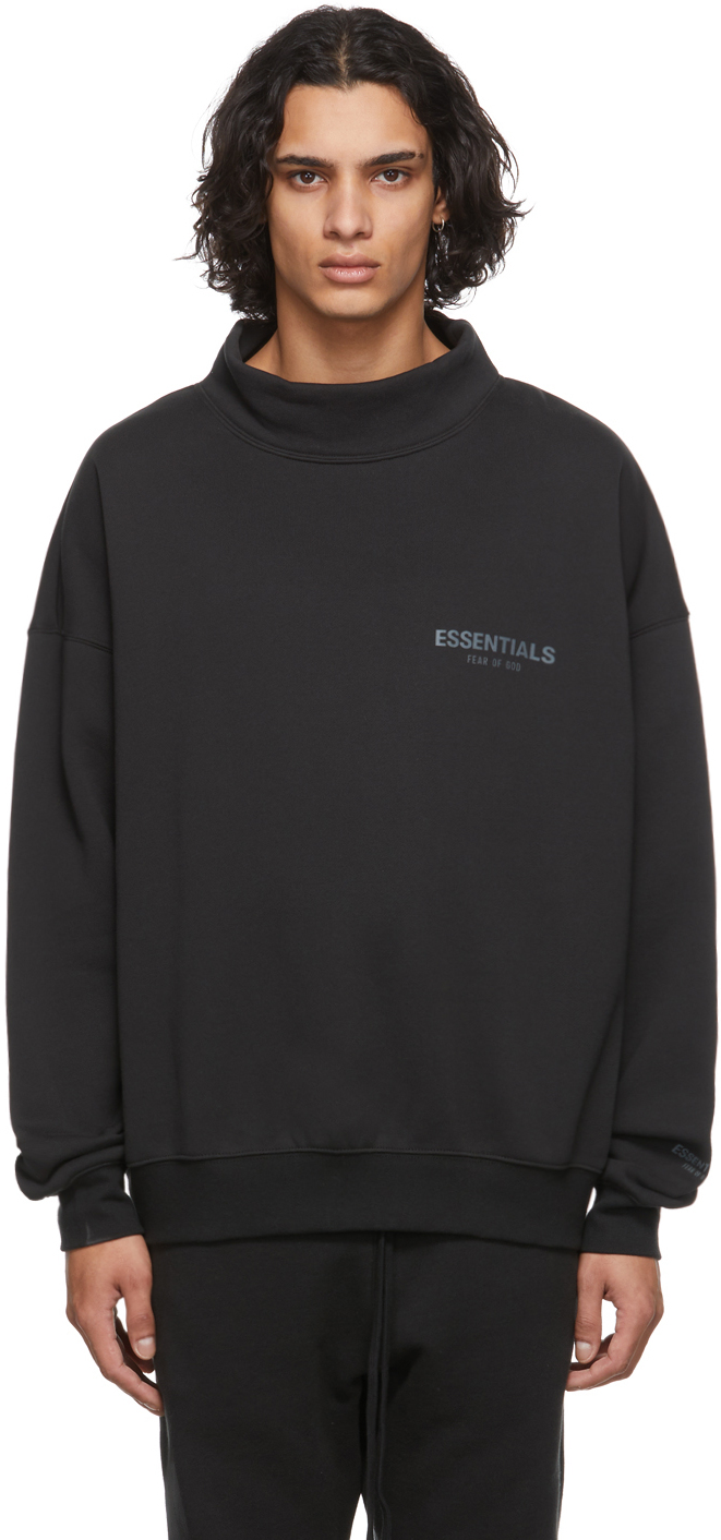 Essentials: Black Mock Neck Sweatshirt | SSENSE