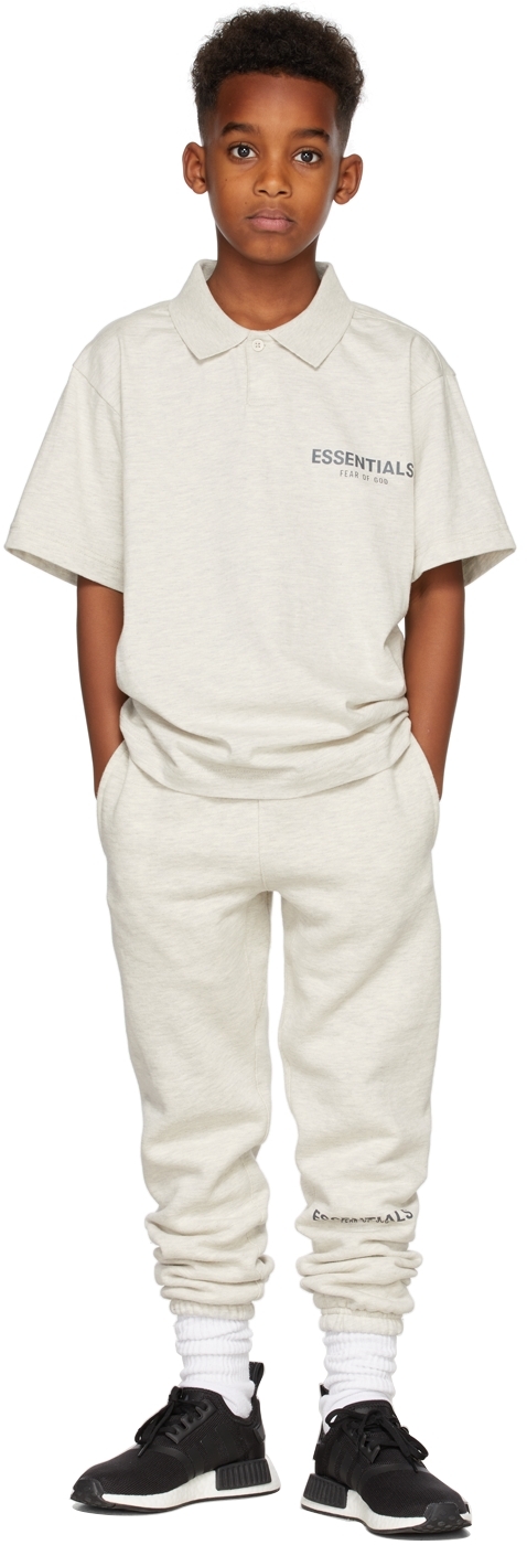 Essentials Kids Off-white Jersey Polo In Oatmeal