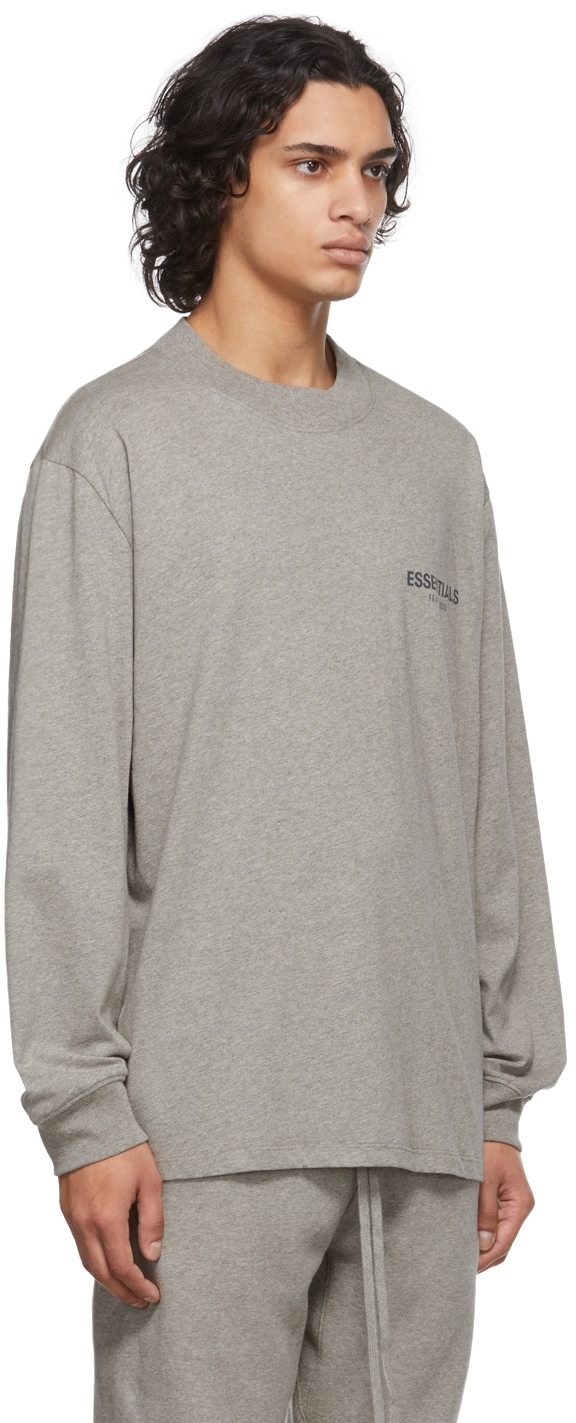 Essentials Grey Logo Long Sleeve T-Shirt | Smart Closet