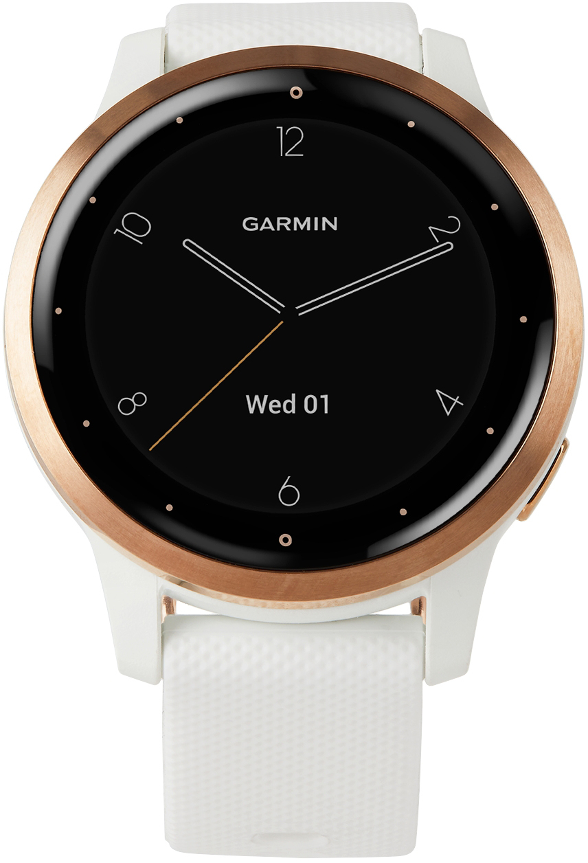 White & Rose Gold vívoactive 4S Smartwatch by Garmin on