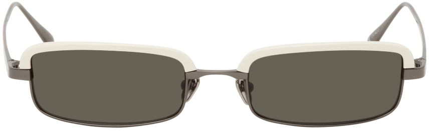 Linda Farrow White Leone Rectangular Sunglasses