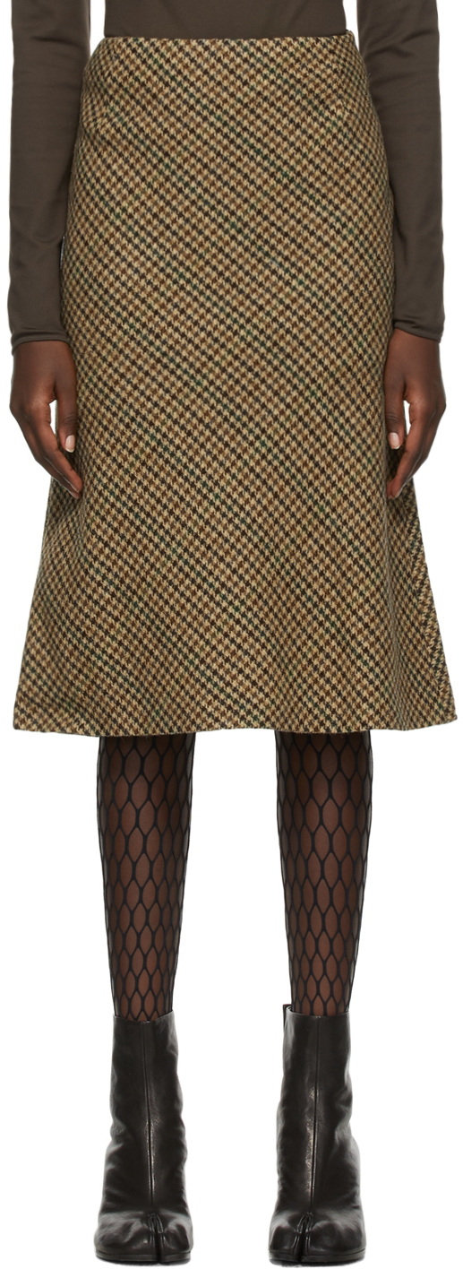 Maison Margiela Beige Wool Houndstooth Straight Skirt