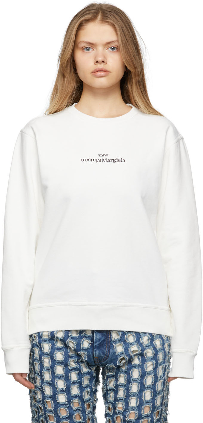 Maison Margiela White Distorted Logo Sweatshirt