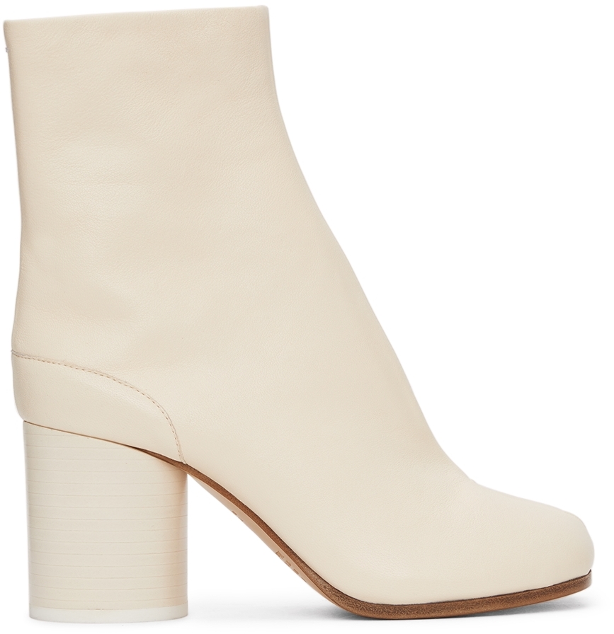 White Vintage Mid Heel Tabi Boots by Maison Margiela on Sale