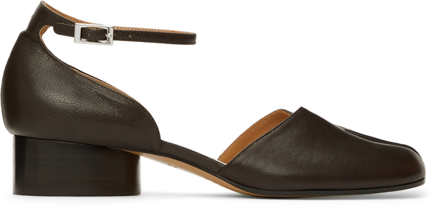 Brown Ankle Strap Tabi Heels 