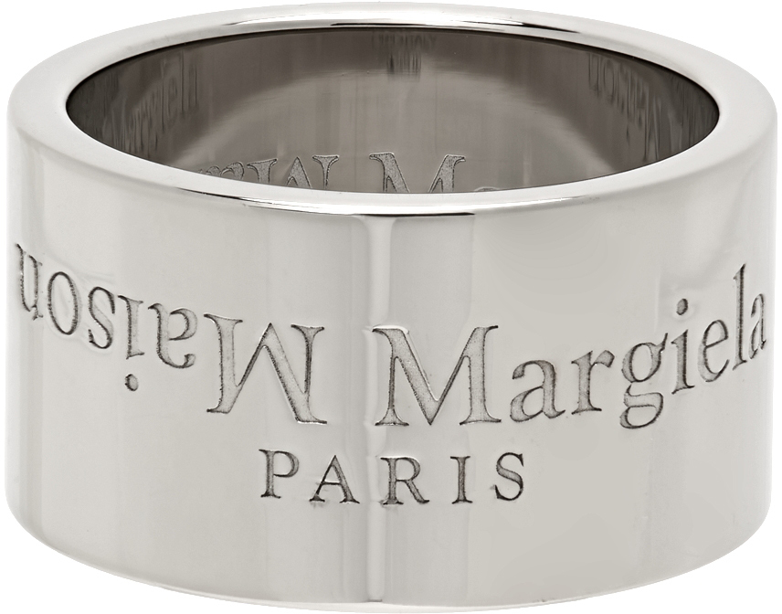 Maison Margiela Silver Polished Wide Logo Ring | Smart Closet