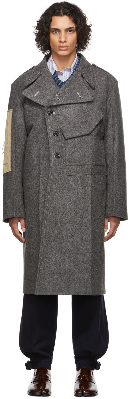 Grey Wool Patched Coat