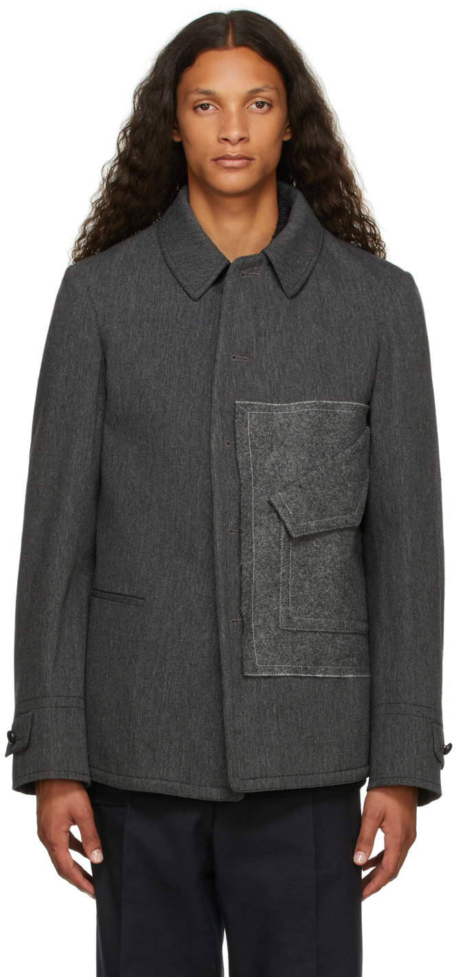 Grey Black Maison Margiela Wool Sports Jacket in Dark Grey Melange Save 43% for Men Mens Jackets Maison Margiela Jackets 
