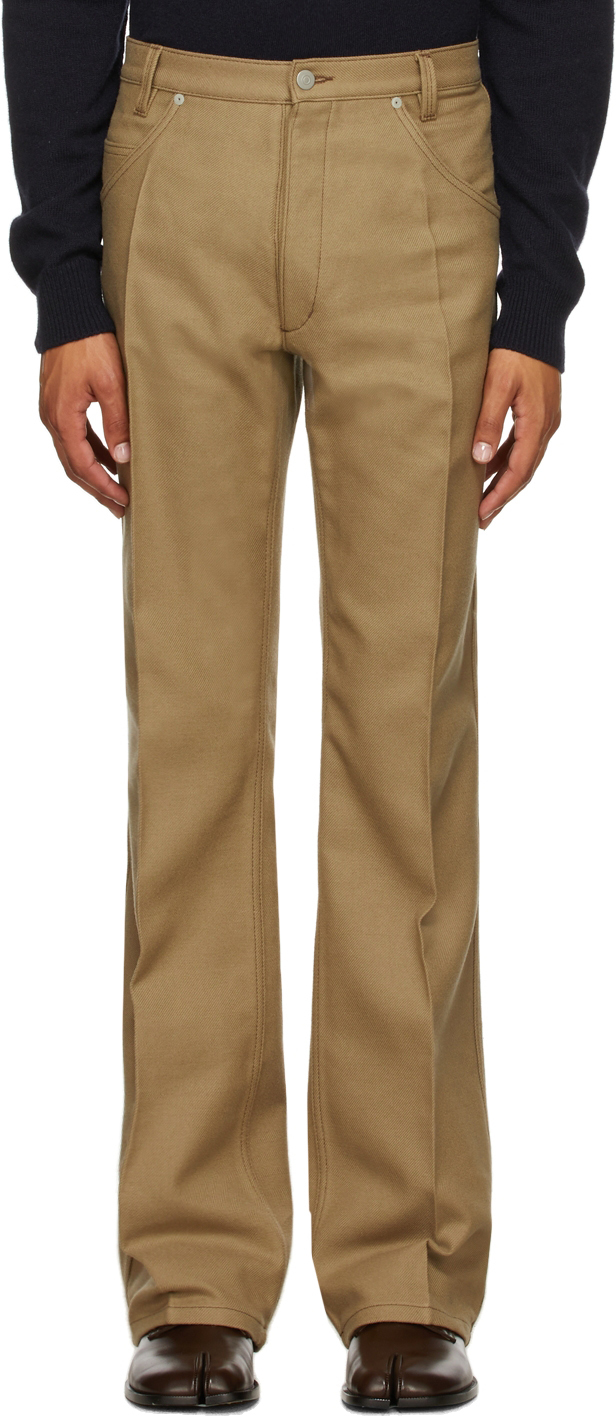 Beige Wool Five-Pocket Trousers