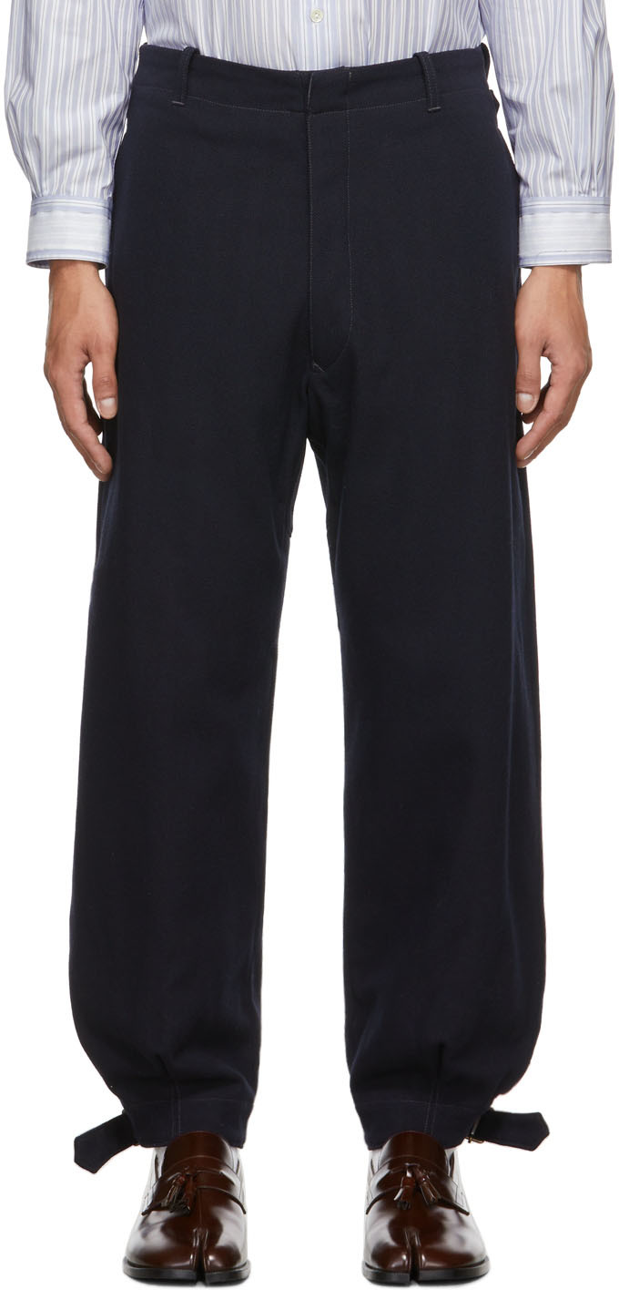 Navy Double Pleated Tapered Trousers  New Look