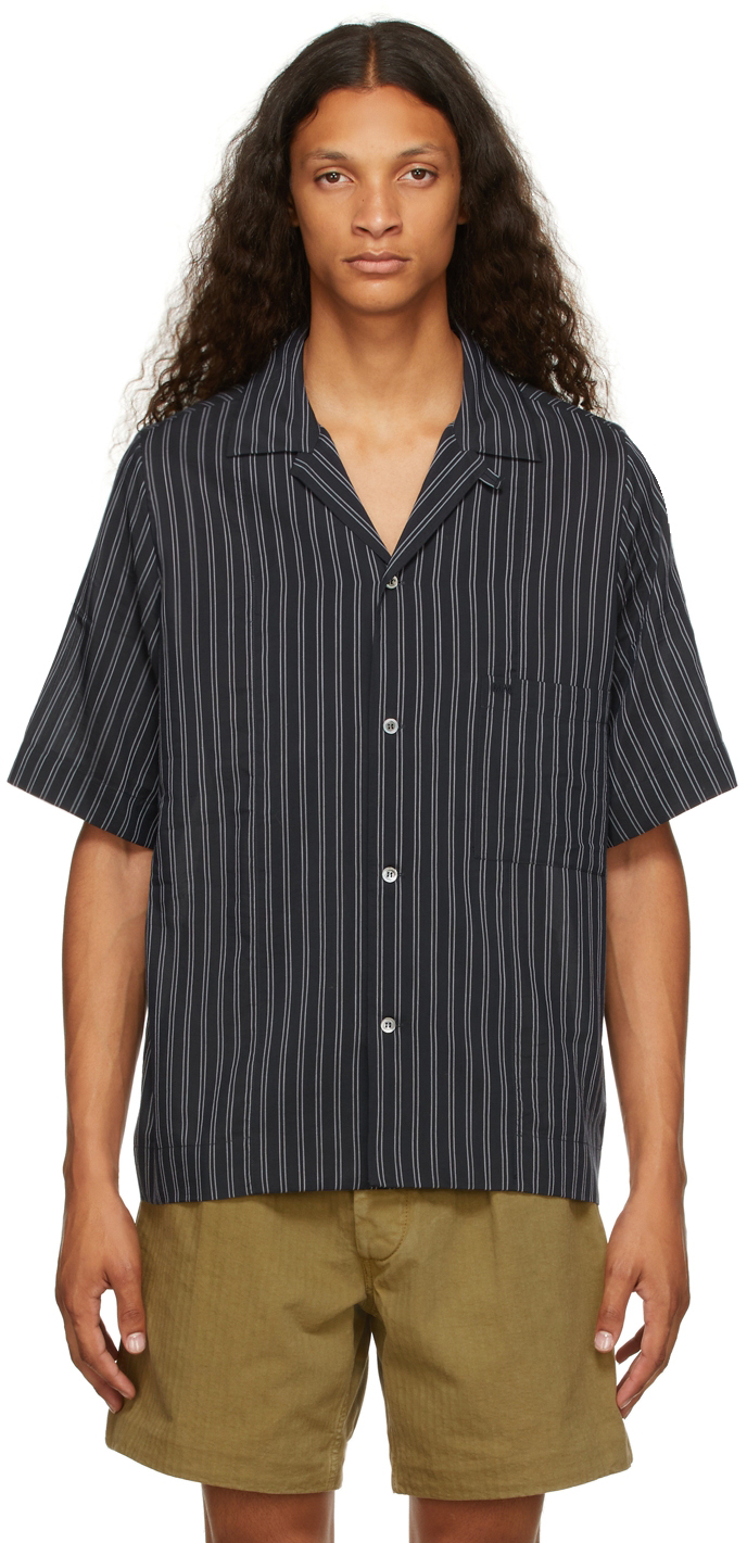Maison Margiela Navy & White Striped Short Sleeve Shirt