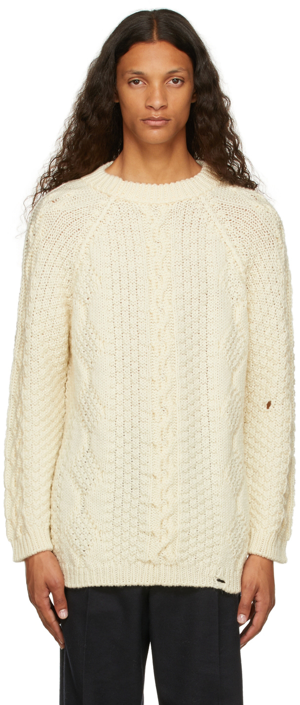picnic forberede muggen Maison Margiela: Off-White Reverse Cable Knit Sweater | SSENSE