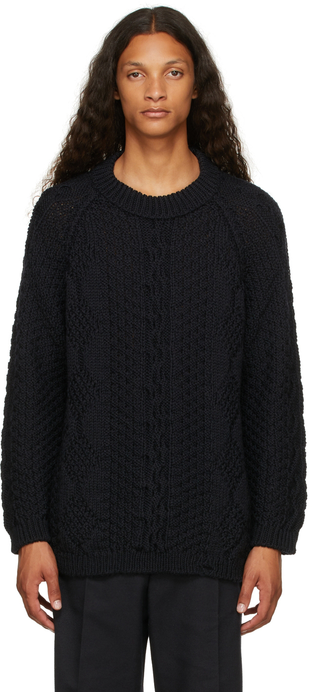 Maison Margiela Navy Reverse Cable Knit Sweater