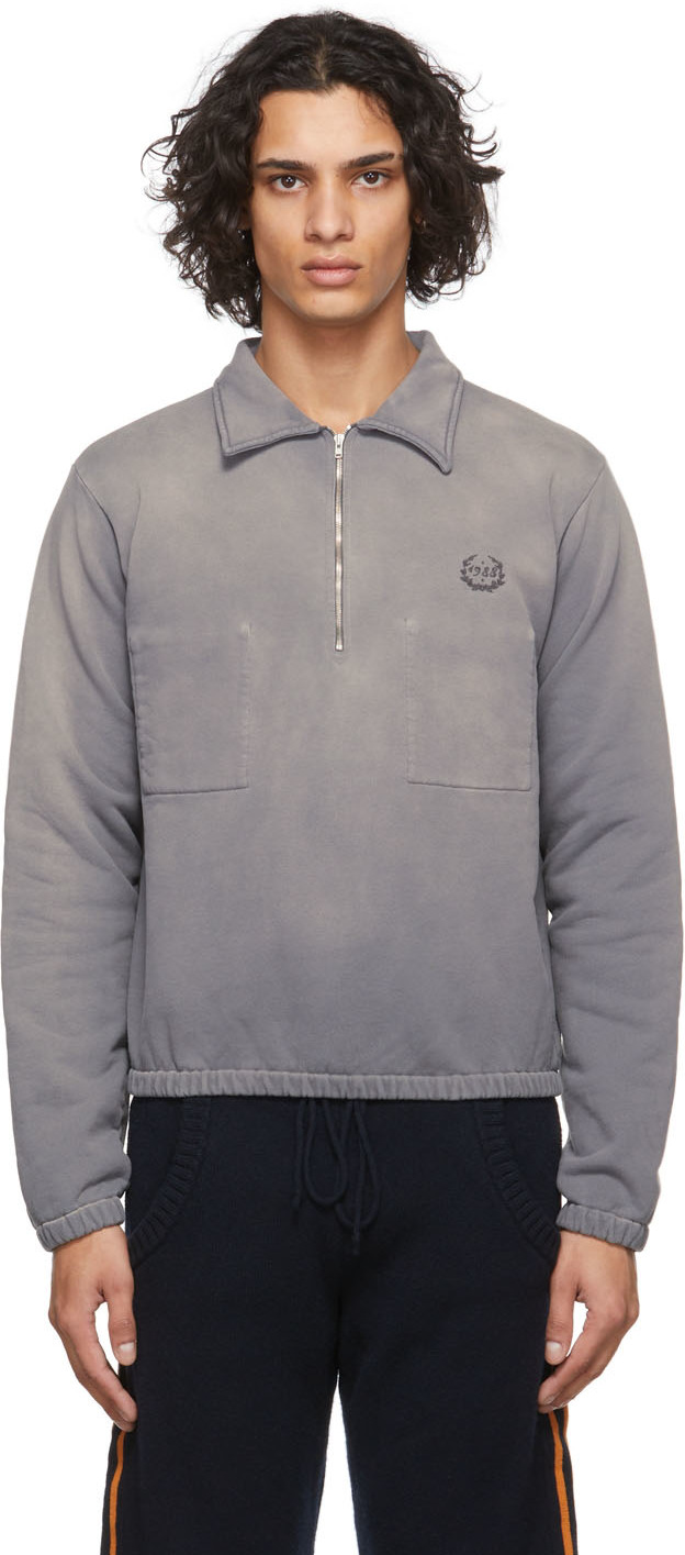 Maison Margiela Grey Collared Half-Zip Sweater