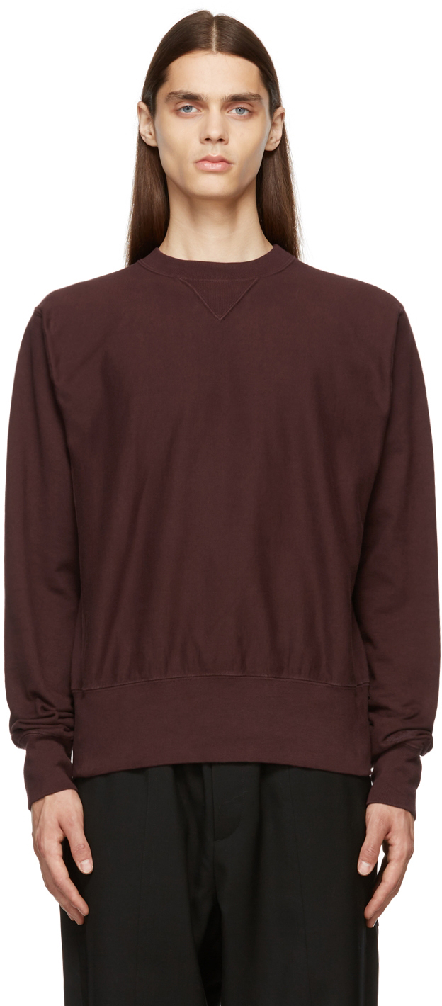 Maison Margiela: Burgundy Rib Knit Sweatshirt | SSENSE