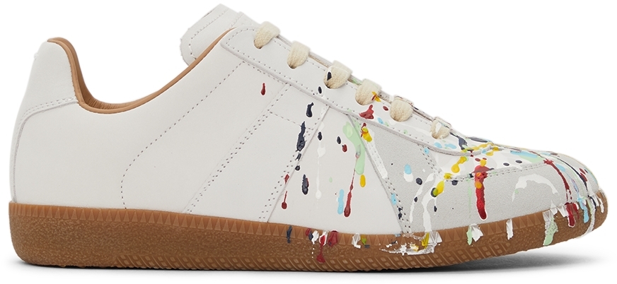 Maison Margiela Off-White & Multicolor Paint Drop Replica Sneakers