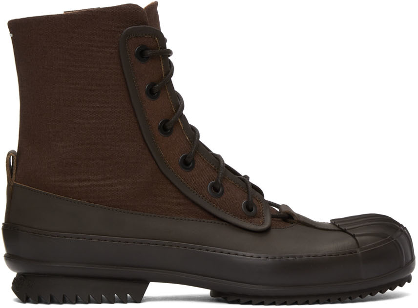 Brown Canvas Rubber Boots by Maison Margiela on Sale