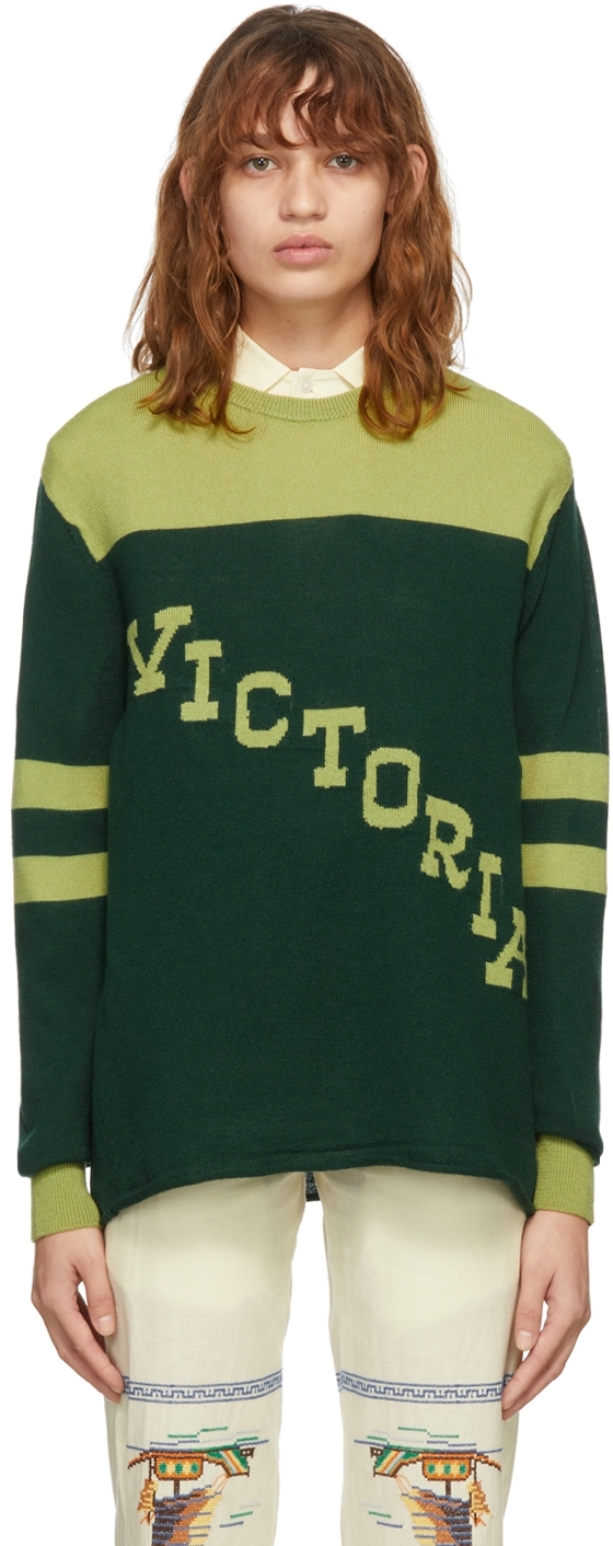 Bode SSENSE Exclusive Green Victoria Pullover Sweater