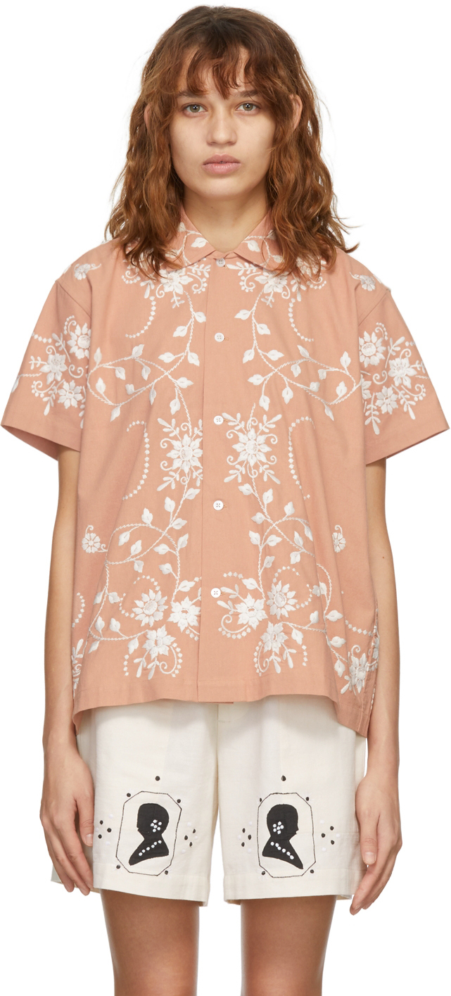 Bode SSENSE Exclusive Tan Heirloom Floral Shirt