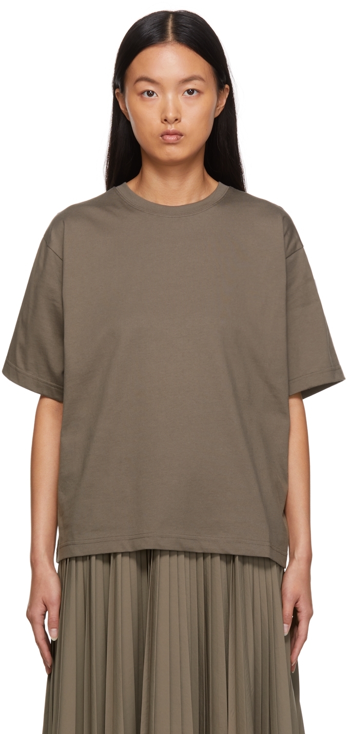 Moncler Genius: 4 Moncler HYKE Taupe Logo T-Shirt | SSENSE