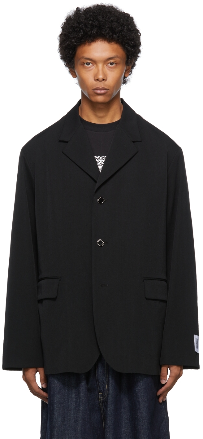 Fumito Ganryu: Black Wool Flattened Blazer | SSENSE Canada