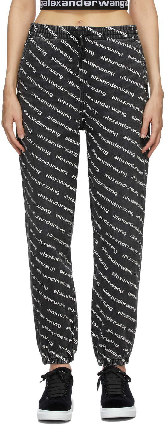 Alexander Wang: Grey & White Logo Print Jogger Jeans | SSENSE