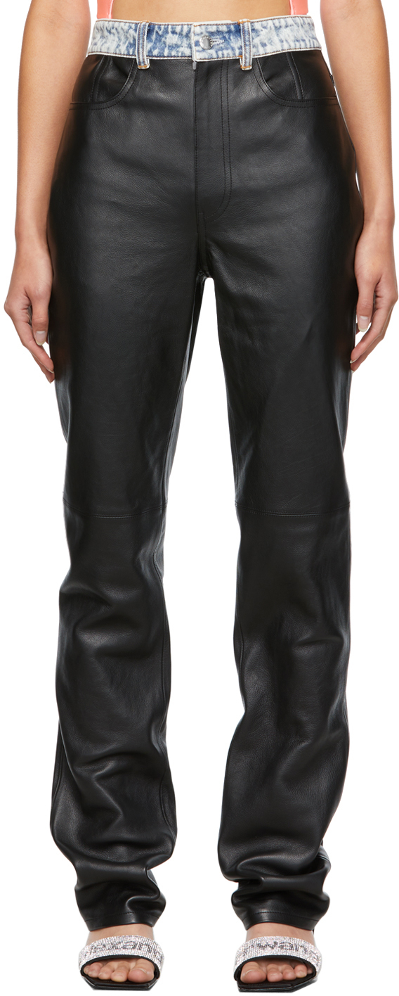 Alexander Wang Black Leather Slim Contrast Pants