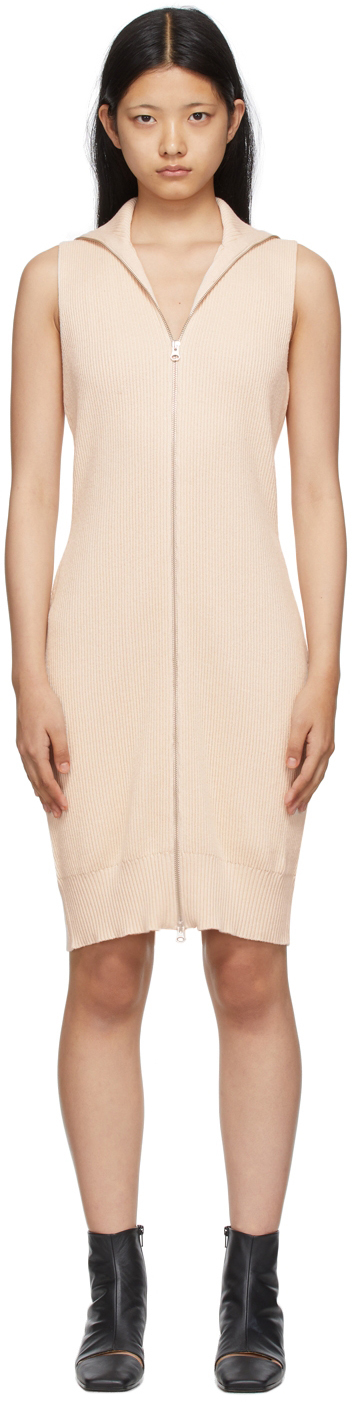 MM6 Maison Margiela: Off-White Knit Zip-Up Dress | SSENSE UK