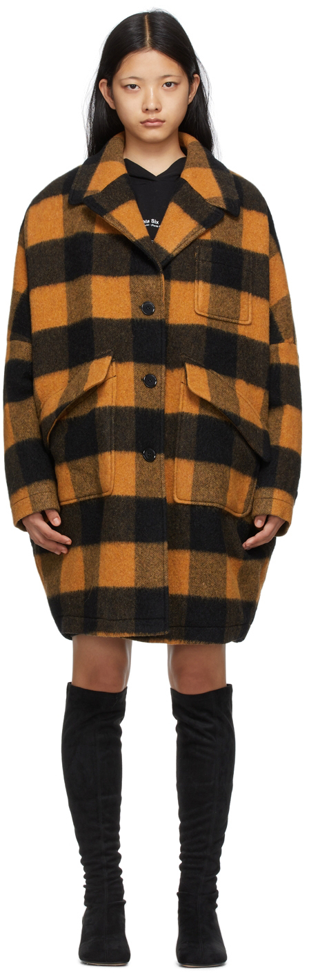 Black & Orange Wool Check Coat