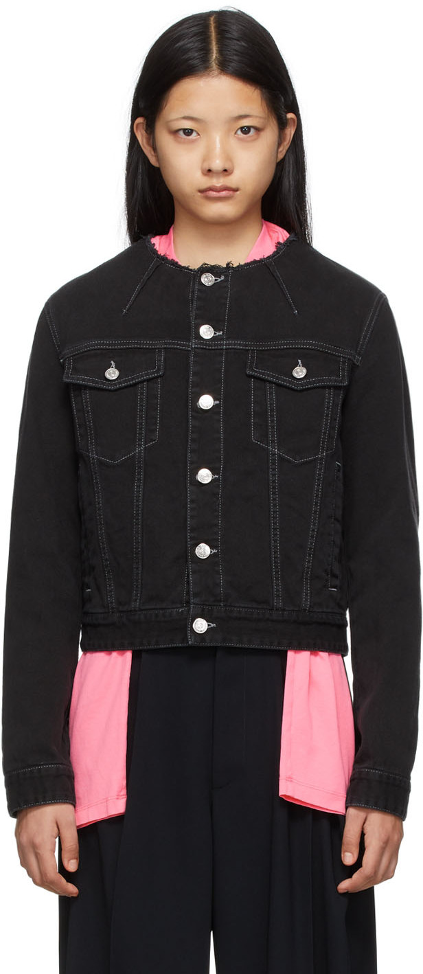 MM6 Maison Margiela Black Denim Collarless Jacket | Smart Closet