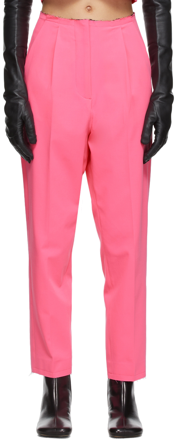 Mm6 Maison Margiela Raw-edge Single-pleat Tailored Trousers In Pink