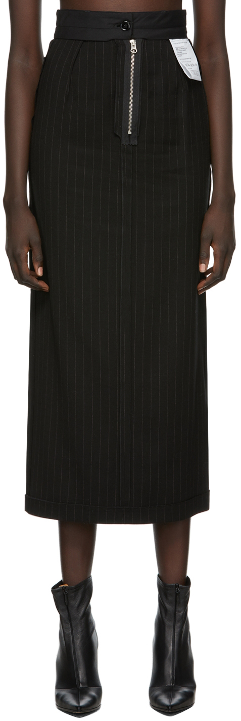 MM6 Maison Margiela Black Pinstripe Reversed Skirt
