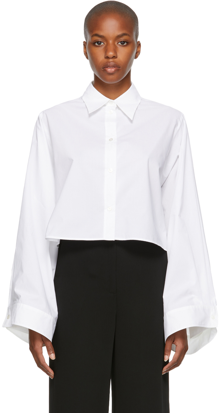 white cropped dress shirt