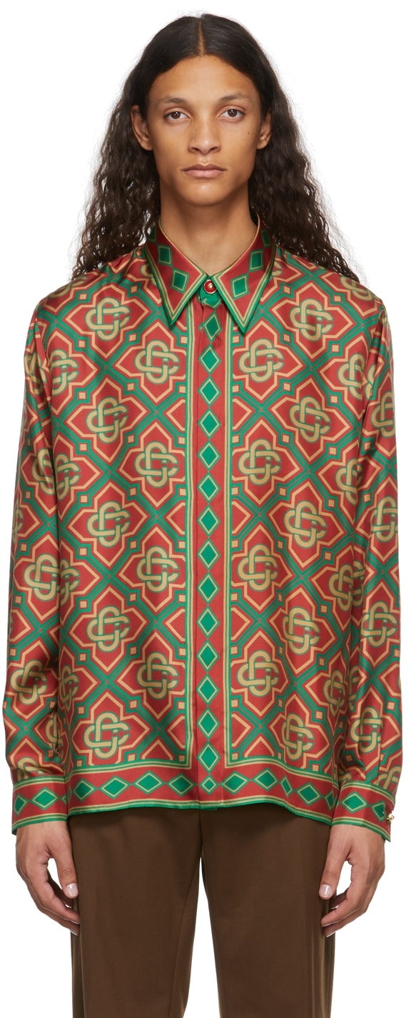 Casablanca Burgundy Silk Monogram Shirt