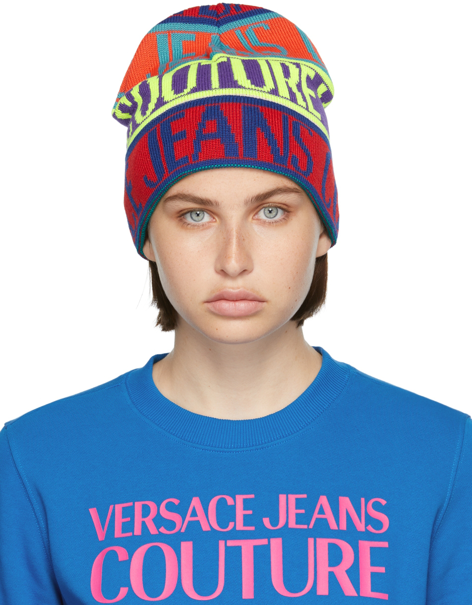 Versace Jeans Couture Multicolor Intarsia Logo Beanie