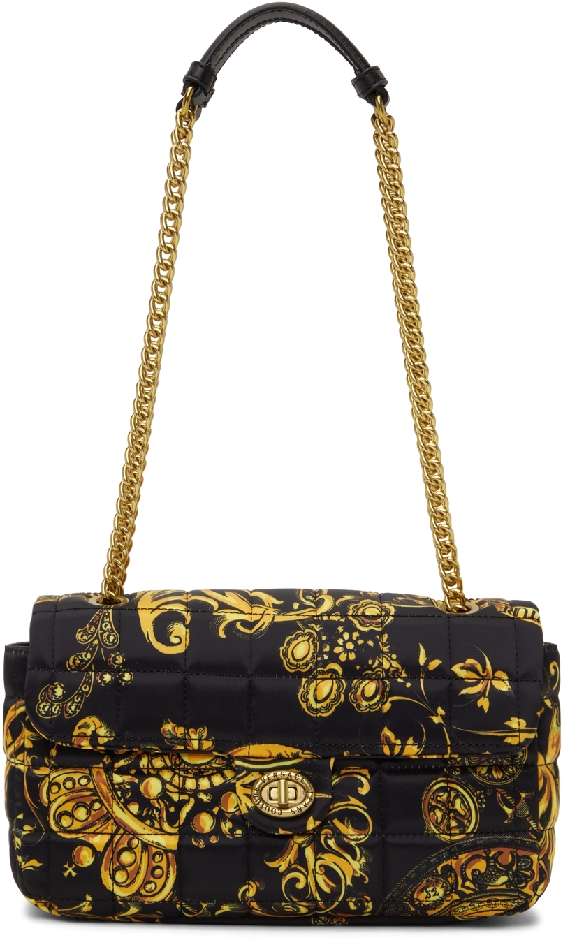 Black & Yellow Barocco Puffy Bag by Versace Jeans Couture on Sale