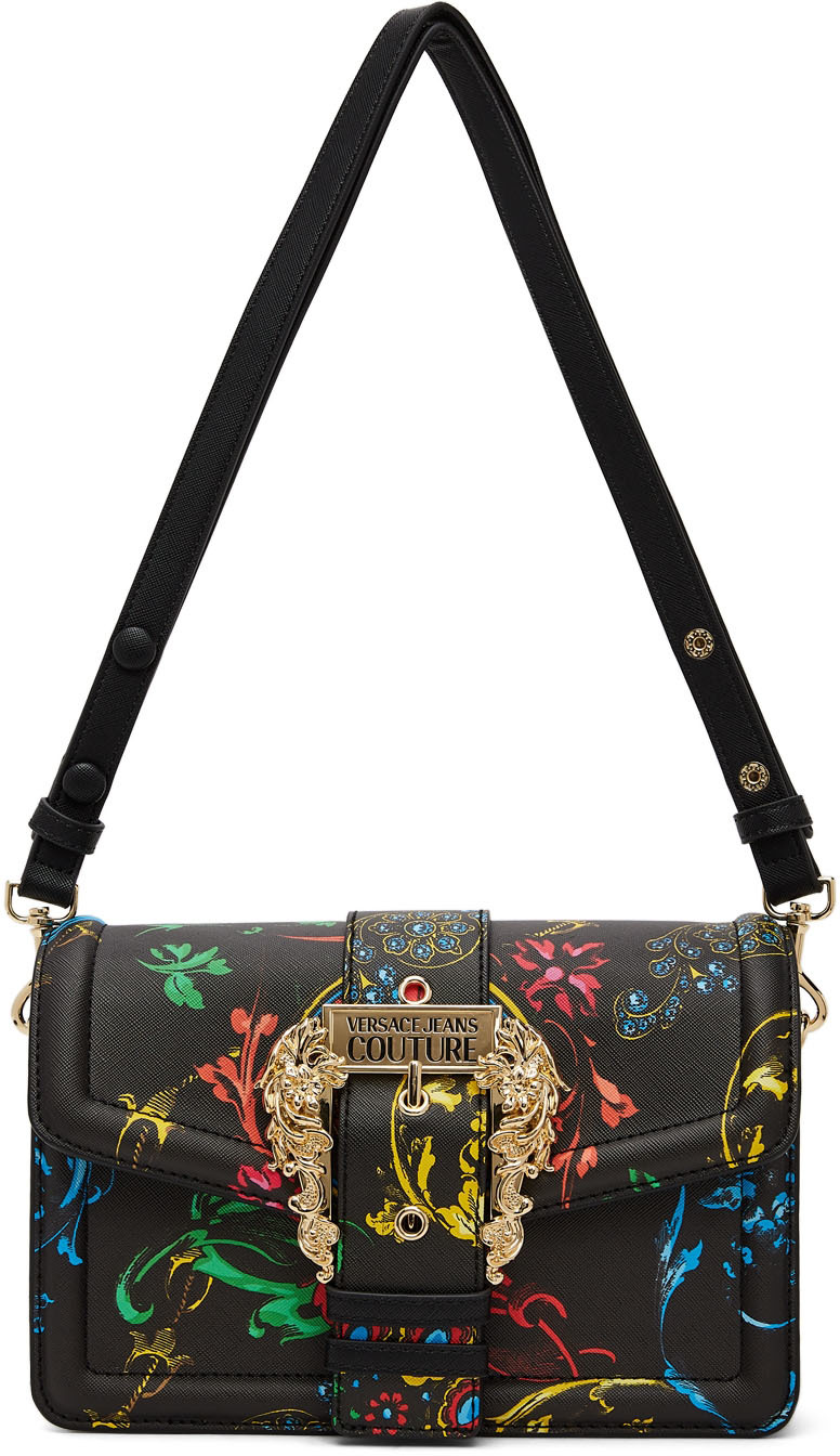 Versace Jeans Couture Black & Multicolor Baroque Buckle Shoulder Bag