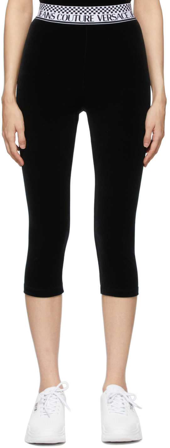 Versace Jeans Couture Black Velvet Cropped Leggings