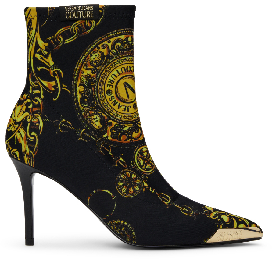 Versace Jeans Couture Black Scarlett Regalia Baroque Print Ankle Boots