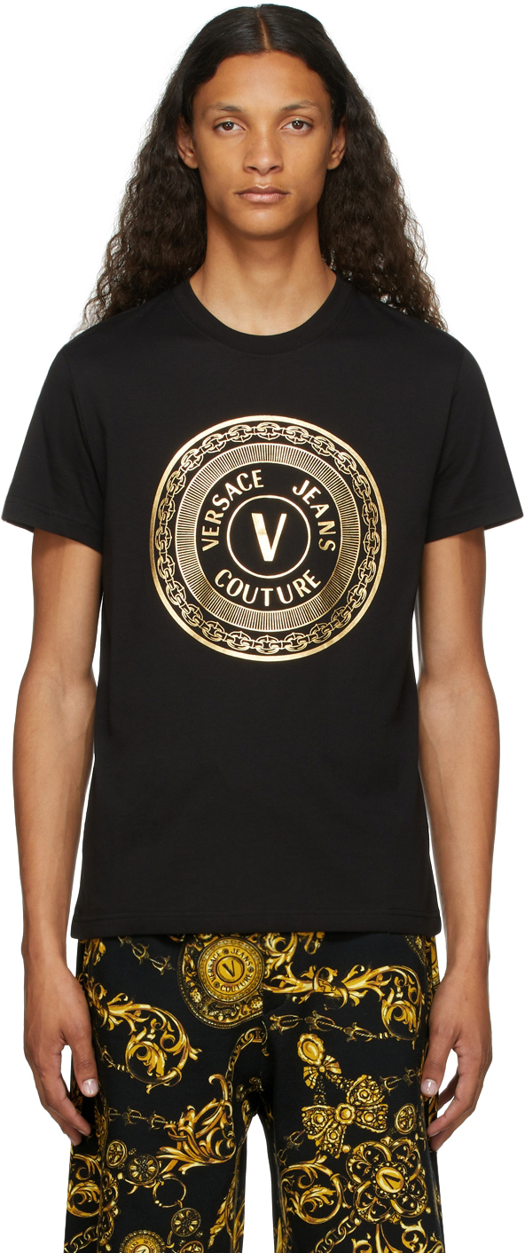 Versace Jeans Couture: Black V-Emblem T-Shirt | SSENSE Canada