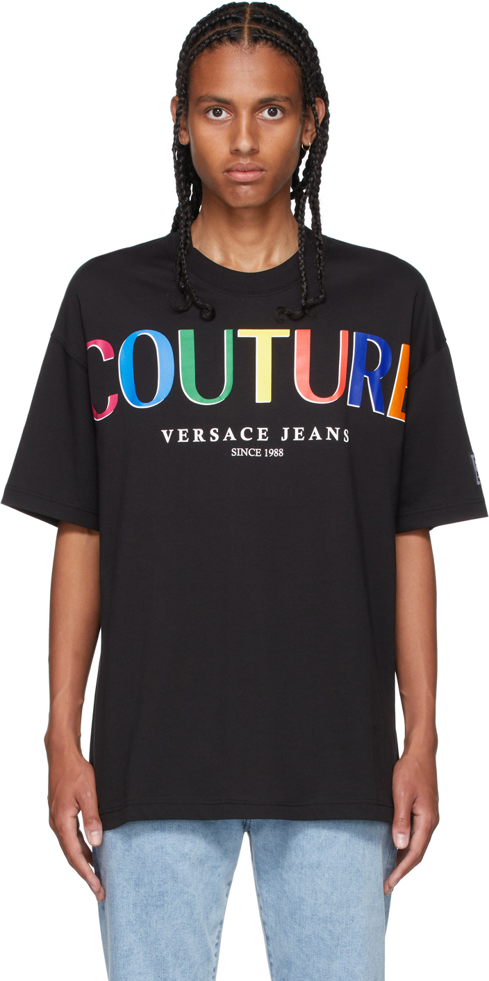 Black Logo T-Shirt by Versace Jeans Couture on Sale